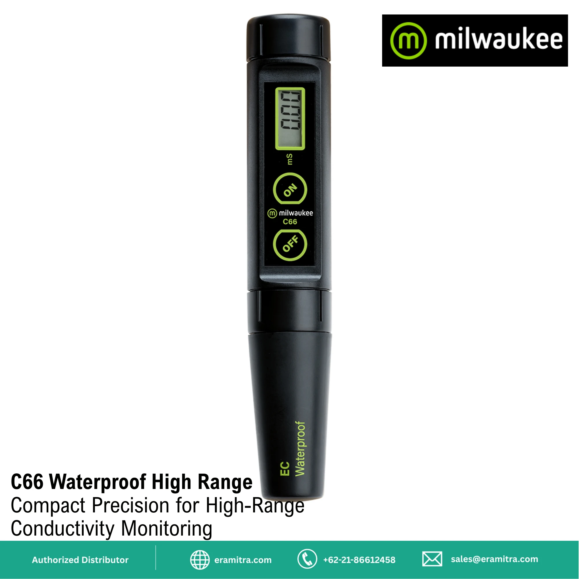 Milwaukee C66 Waterproof High Range Conductivity Pen with ATC and Replaceable Electrode